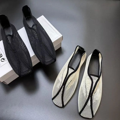 2026 Hollowed-out Mesh Sandals for Women - Summer One-Piece Square-Toe Flat Mary Jane Sandals