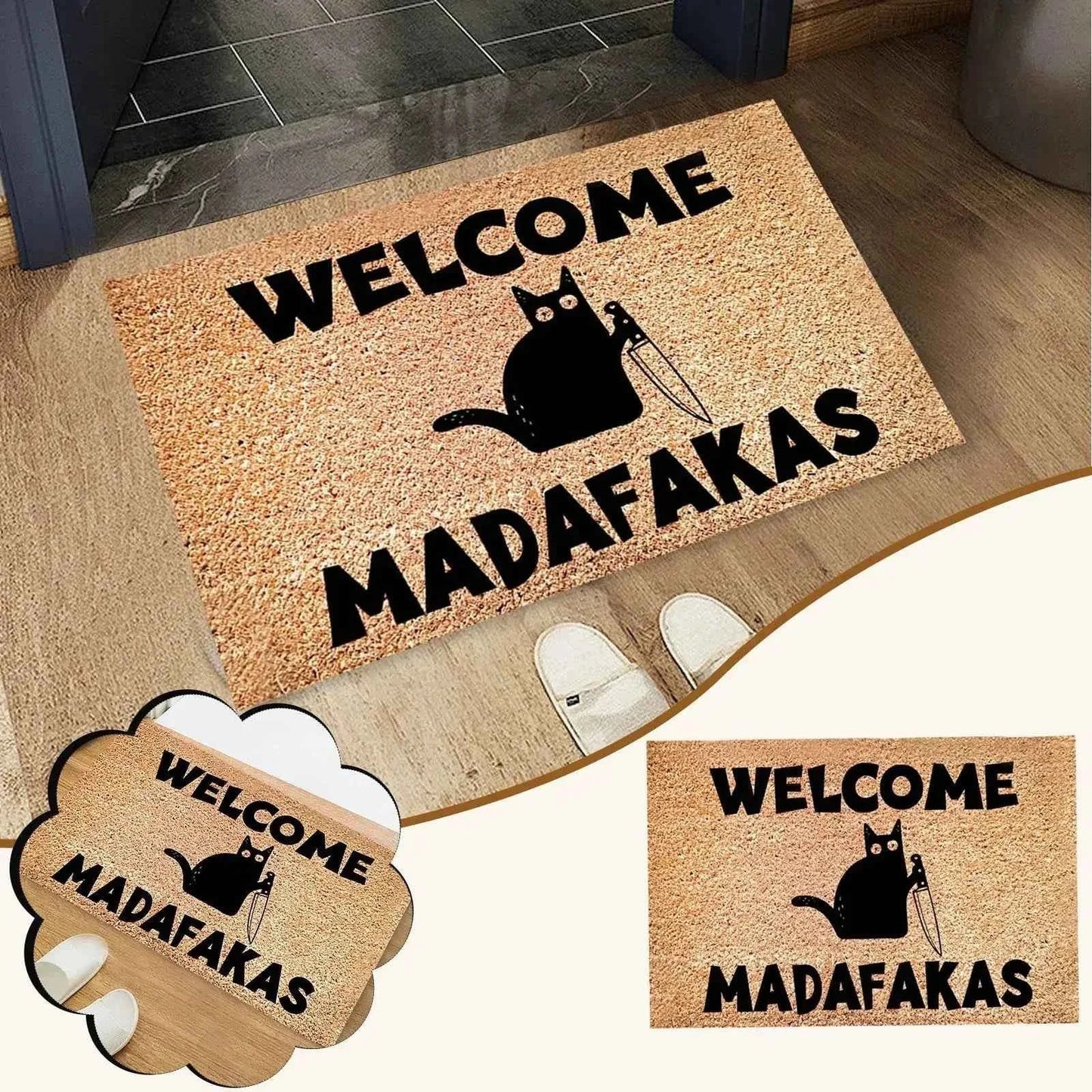Black Cat Welcomes Madafakas Printed Doormat Home Decor