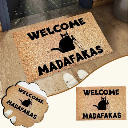 Black Cat Welcomes Madafakas Printed Doormat Home Decor