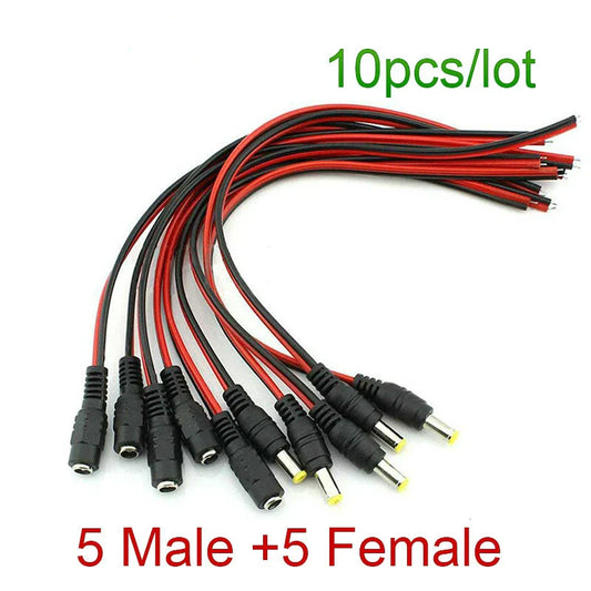10 pcs/lot Mâle Femelle Fiche 12V CC Alimentation Câble Pigtail Jack pour Caméra CCTV Connecteur Rallonge de queue Fil CC