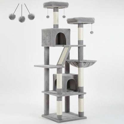 Extra Tall Cat Tree Tower – 6–7 ft Multi-Level Plush Condo with Scratching Posts