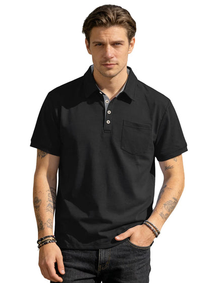 Men's Casual Business Polo Shirt Lapel Collar Chest Pocket Loose Short Sleeve Summer Daily Wear 2026 Summer New Men's Polo Shirt