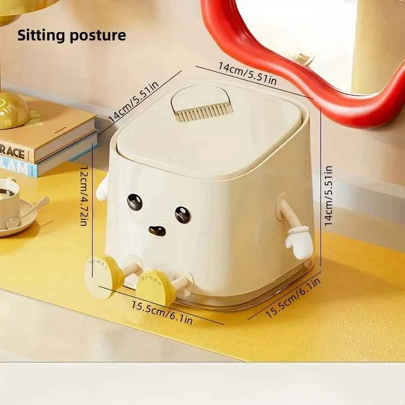 Cute Push-On Mini Trash Can Brush Compact Desktop Can