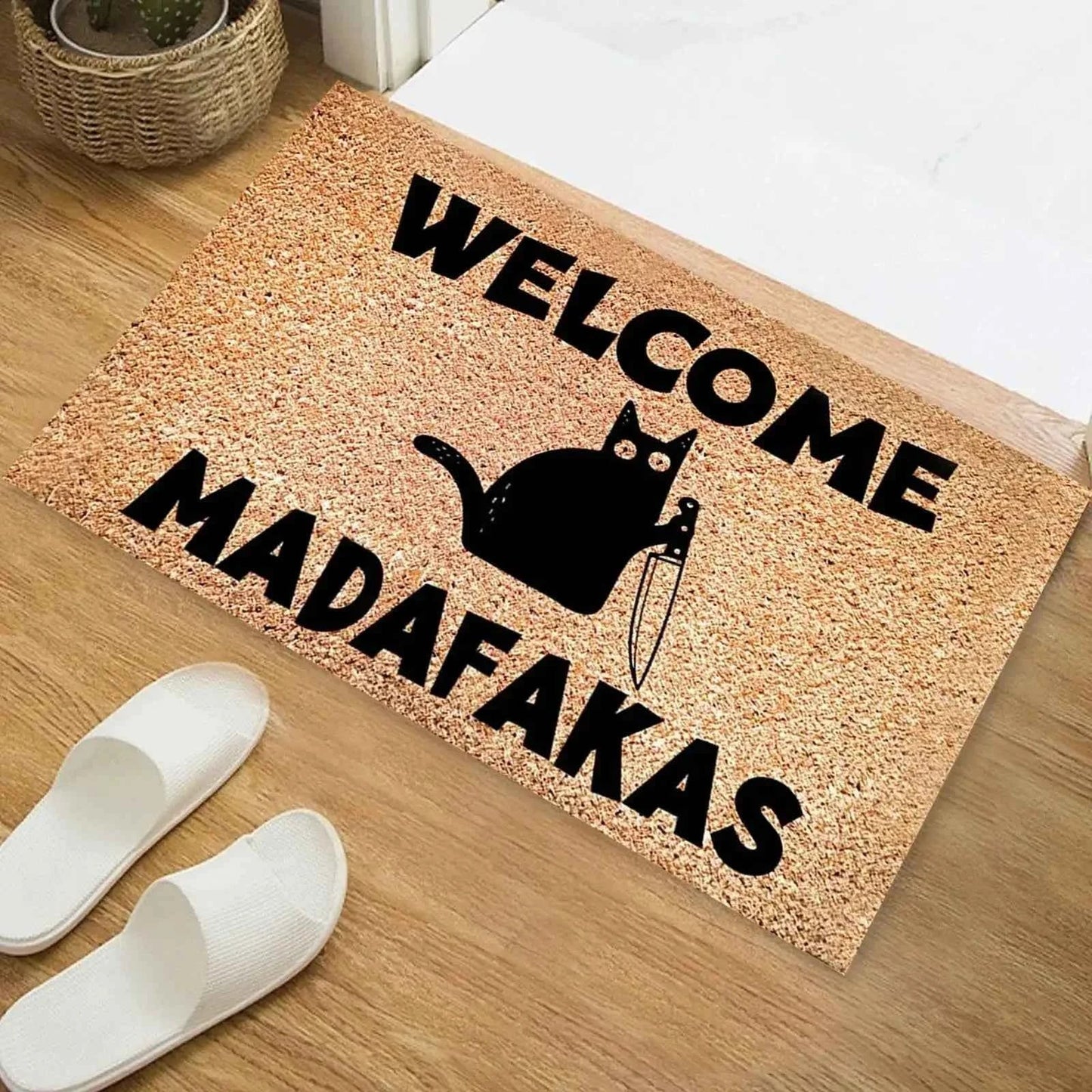 Black Cat Welcomes Madafakas Printed Doormat Home Decor