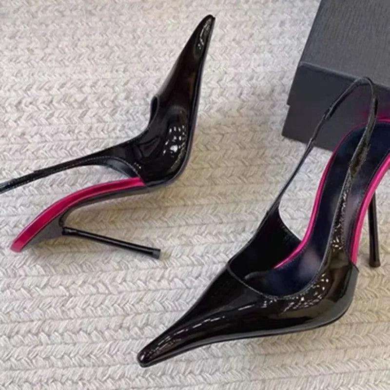 2026 Fashion Non-Slip Wear-Resistant High Heels Women's Pointed Toe Patent Leather Slip-On Sandals