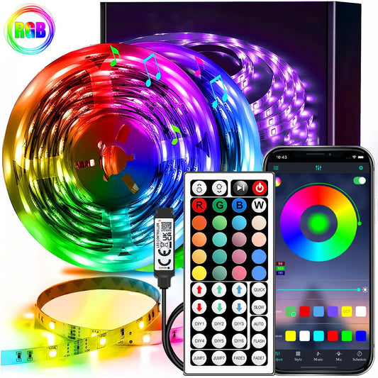 Tira de luces LED RGB de 1 a 40 m con sincronización de música, control remoto de 44 teclas y aplicación, cinta flexible USB de 5 V para decoración de retroiluminación de TV en el hogar