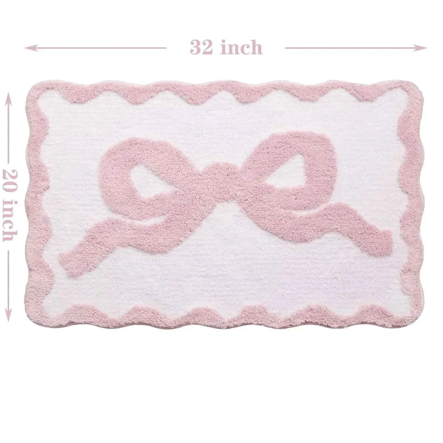 Pink Bow Bath Mat Bathroom Cute Preppy Rugs Scalloped