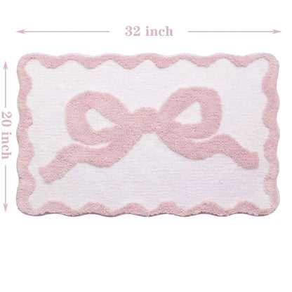 Pink Bow Bath Mat Bathroom Cute Preppy Rugs Scalloped