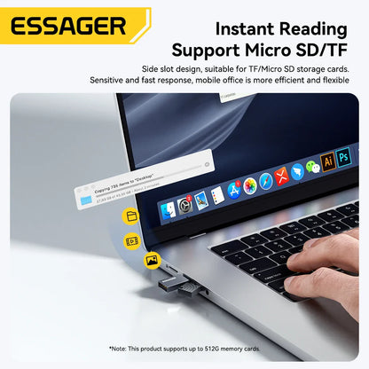 Essager 2-in-1 Mini Type C USB2.0 Card Reader Adapter Micro SD TF Memory Card Reader for iPhone 16 15 Pro Huawei Macbook iPad