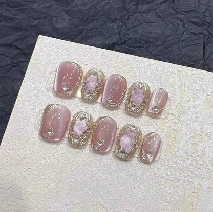 10Pcs Naked Cat Eye Press-On Nails with Laser Butterfly Decor