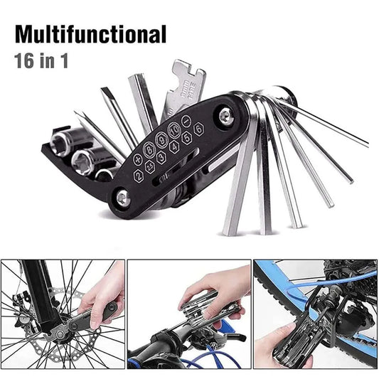 Kit d'outils de réparation de vélo portable 16 en 1 Clé hexagonale Écrou Tournevis Outils de réparation de moto vélo