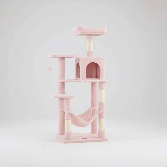 56.3" Multi-Cat Tree Tower Hammock, Condo & Scratching Posts for Indoor Cats