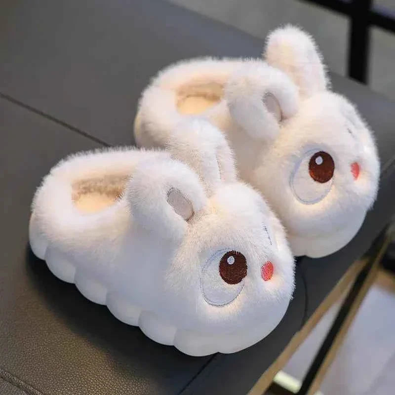 Kids Big-Eyed Rabbit Slippers – Cute Waterproof Warm Plush Indoor Shoes for Boys & Girls