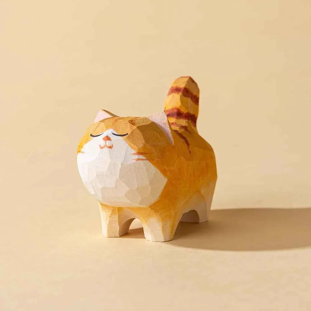 Wooden Cat Statue Handmade – Orange Cat Home Decoration & Gift Idea