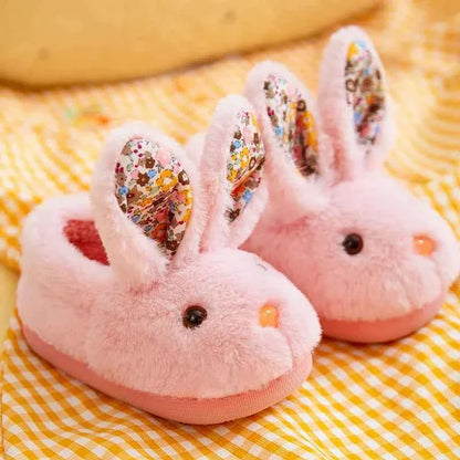 Kids Cartoon Rabbit Slippers – Warm Plush Indoor Anti-Slip Winter House Shoes for Boys & Girls