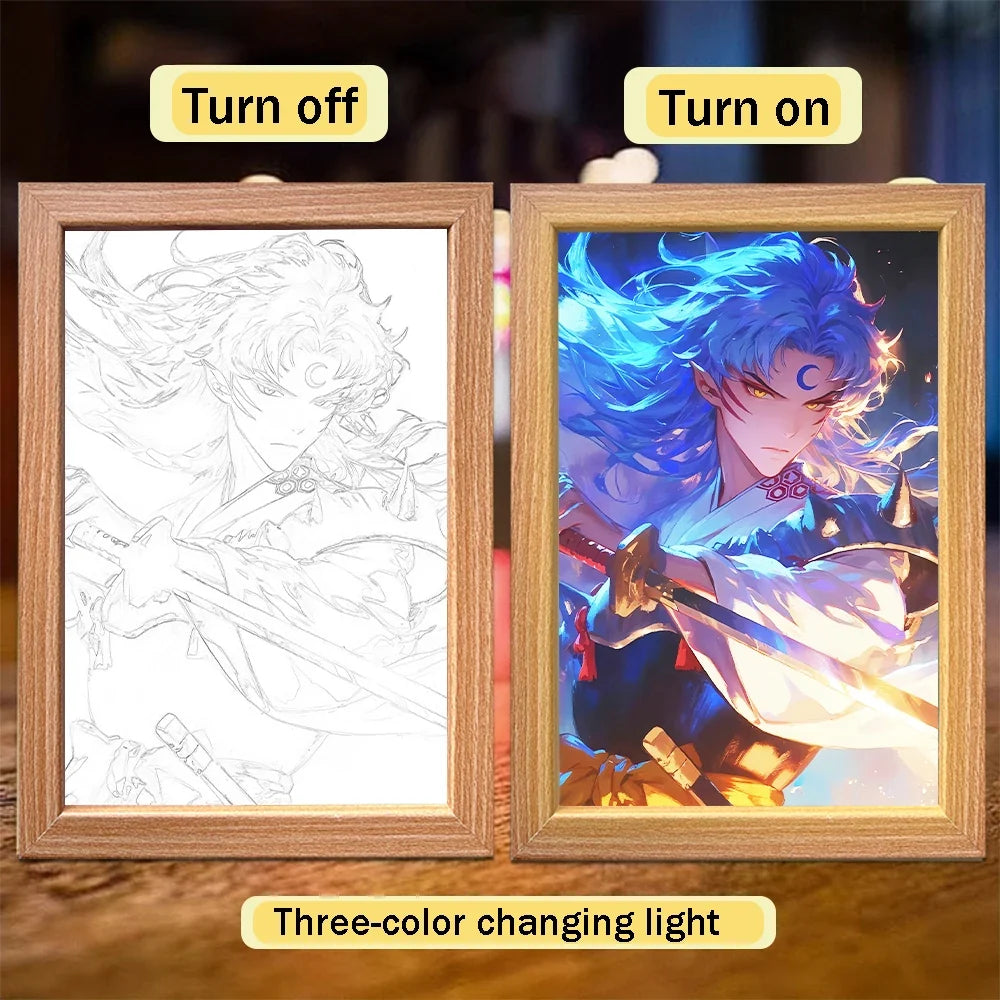 Anime Character Light Picture Frame, Inuyasha Character LED Light, Wall Decoration, Room Night Light, Gift, Moonlight Light