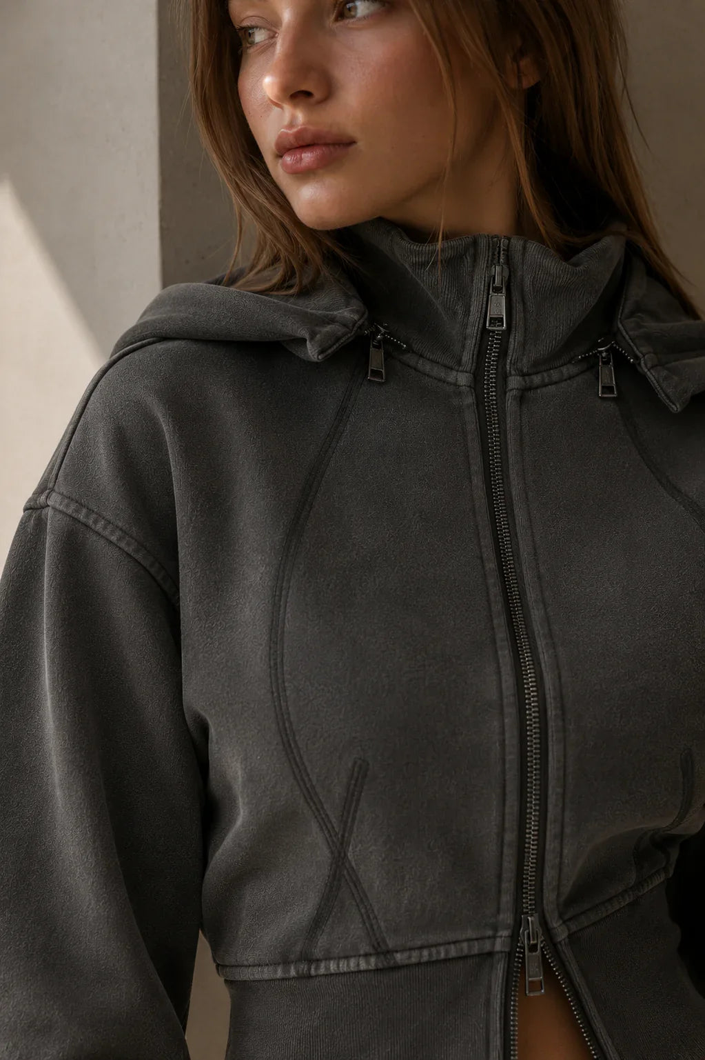 Vintage Washed Cropped Fleece Hoodie for Women