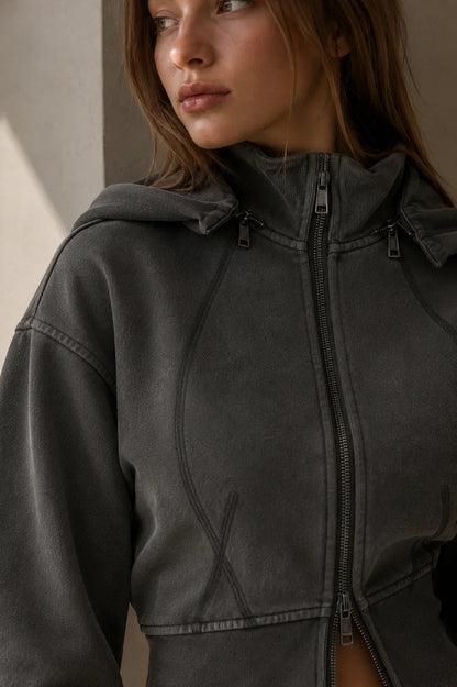 Vintage Washed Cropped Fleece Hoodie for Women
