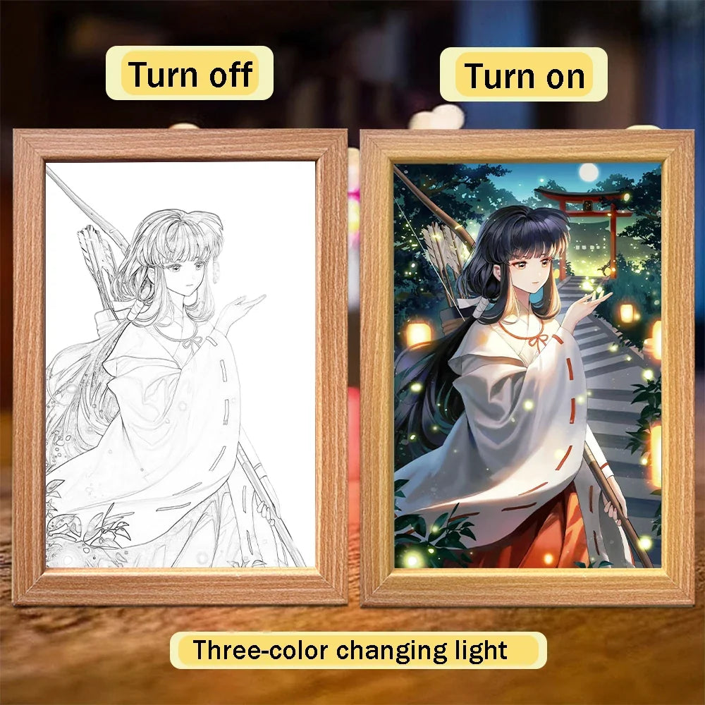 Anime Character Light Picture Frame, Inuyasha Character LED Light, Wall Decoration, Room Night Light, Gift, Moonlight Light