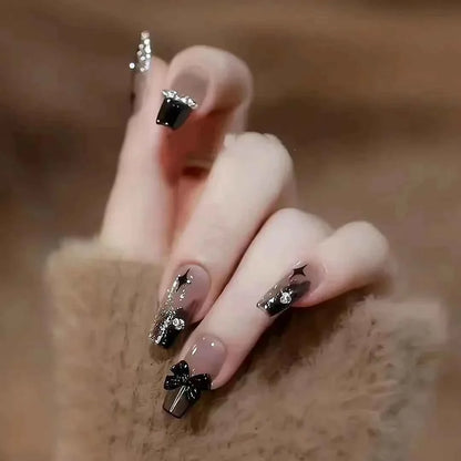 24pc Short Square French Press On Nails - White & Pink Flower Design