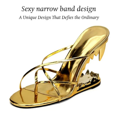 Dilalula Sexy Super High Strange Heel Slippers Women Flip Flops Narrow Band Sandals Lady Night Club Party Slippers Tiger Tooth