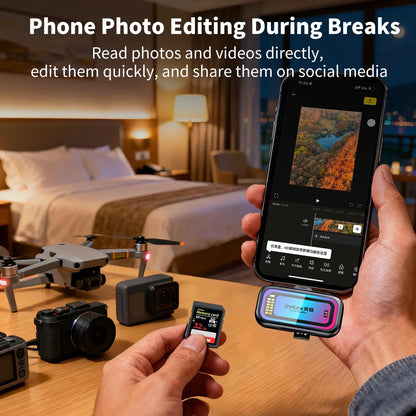 Unnlink SD & Micro SD 4.0 Card Reader UHS-II, USB-C to SD TF Memory Card Adapter for Mac iPhone 16/17 to Drone Action Camera