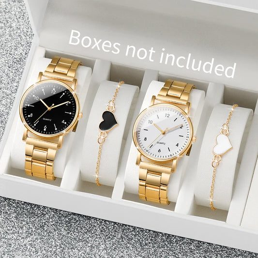 2/4PCS Relojes de Pulsera de Cuarzo Sencillos con Esfera Árabe para Mujer con Conjunto de Pulseras Reloj Mujer (Sin Caja)