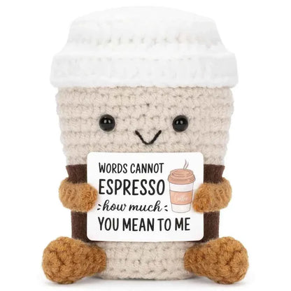 Funny Crochet Emotional Support Coffee Doll Card Desktop