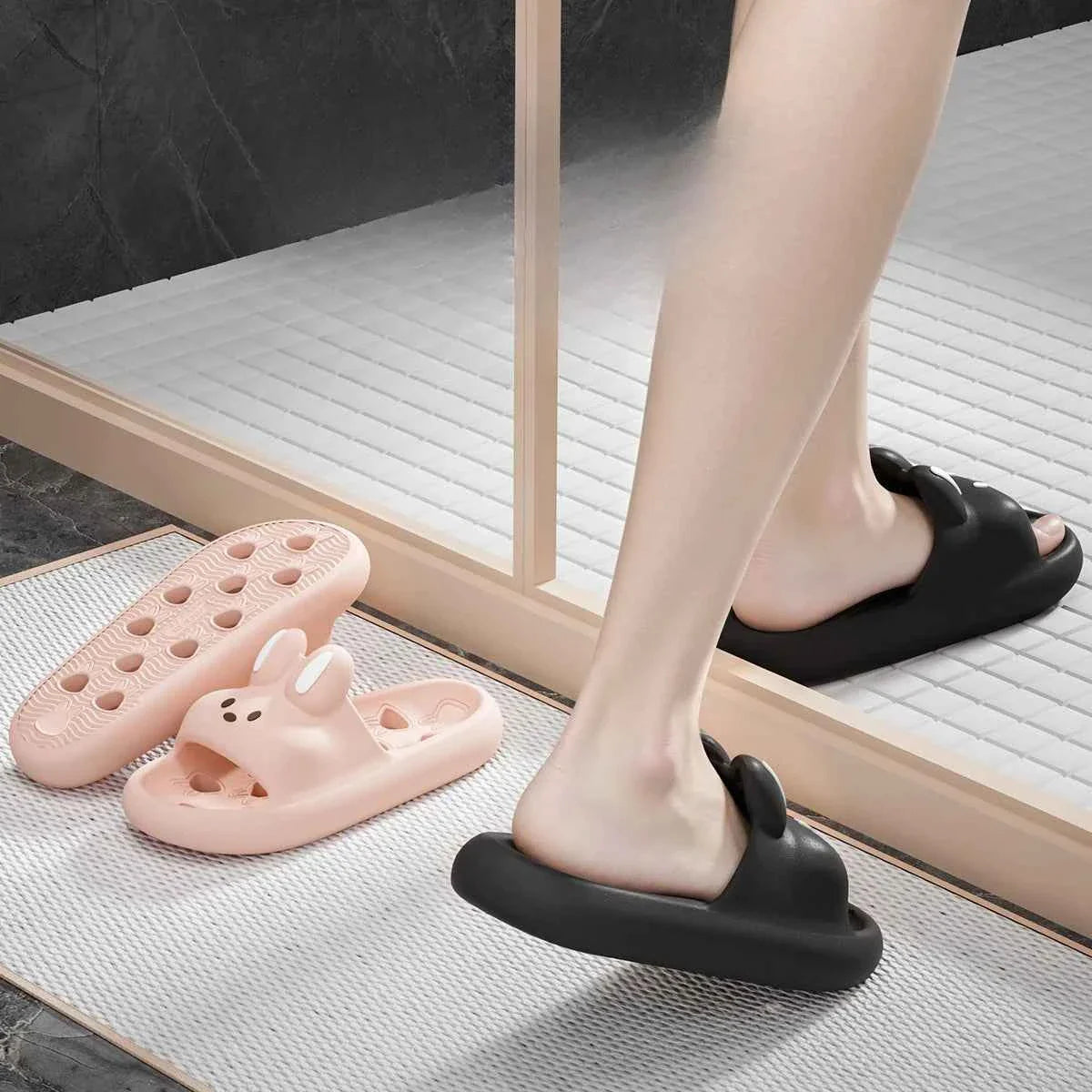 Cute Rabbit EVA Slides – Lightweight Waterproof Cloud Slippers for Women & Men Summer Home & Beach