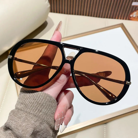 Gafas de sol de aviador extragrandes 2025, nuevas gafas de sol vintage con doble puente para mujer, diseño de marca de lujo, modernas, para exteriores