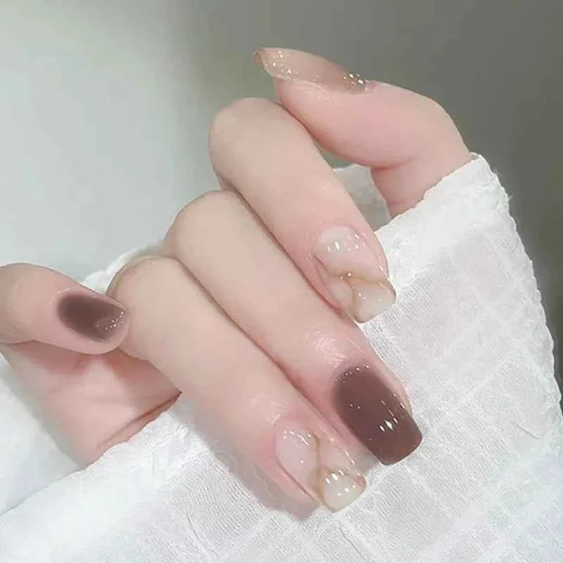 24pc Short Square Coffin Press On Nails - Glitter Diamond Blush Pink Cat Eye