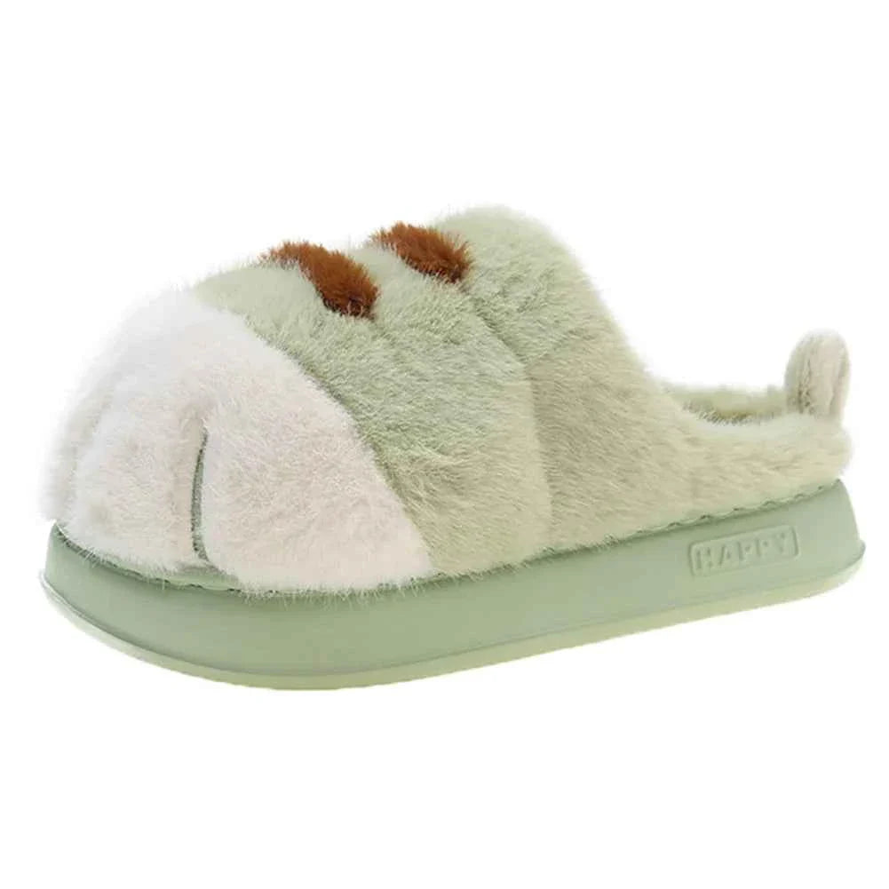 3D Cat Paw Plush Slippers – Cute Furry Warm Slip-On Indoor House Shoes for Women & Couples