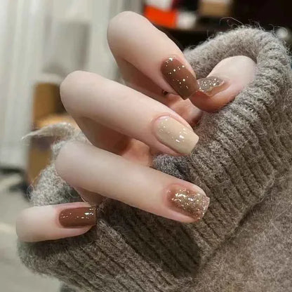 24pc Short Square Coffin Press On Nails - Glitter Diamond Blush Pink Cat Eye