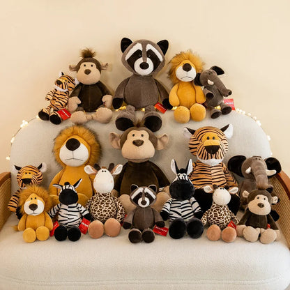 Stuffed Plush Animals Toys Soft Dolls Jungle Lion Elephant Tiger Dog Fox Monkey Deer Children Gift Kawaii Baby Kids Hobbie Toys