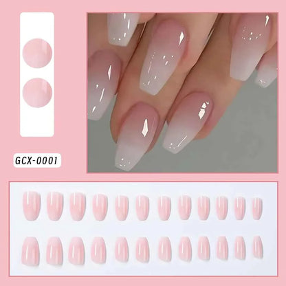 24pc Short Square French Press On Nails - White & Pink Flower Design