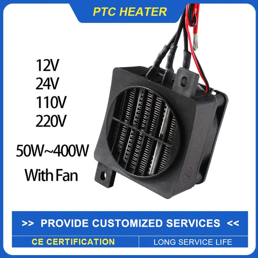 Radiateur CTP 12V 24V 48V 110V 220V 50~400W Radiateur électrique à isolation thermostatique en céramique avec ventilateur pour incubateur d'animaux de compagnie