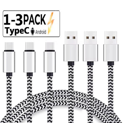 1-3Pcs USB Type C Cable Fast Charging Battery Charger Wire Woven Nylon Data Cable Mobile Phone Charger For Huawei Samsung USB C
