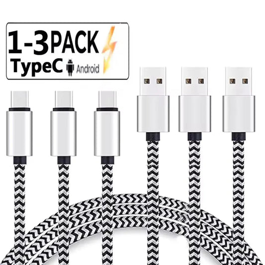 1-3 Uds. Cable USB tipo C Carga rápida Cargador de batería Cable de datos de nailon trenzado Cargador de teléfono móvil para Huawei Samsung USB C