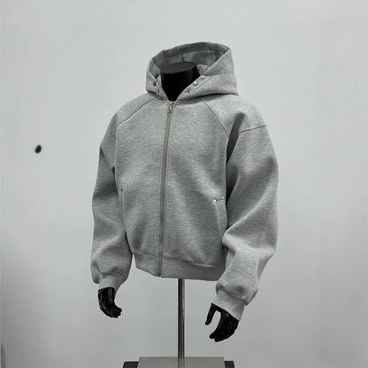 American Men's Short Retro Boxy Style Cardigan Sweatshirt Men's Hooded Jacket Autumn Winter Silhouette Men's Fashionable Hoodie
