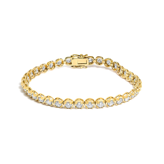 Bracelet tennis à maillons festonnés en or jaune 14K et diamants 5,0 Cttw