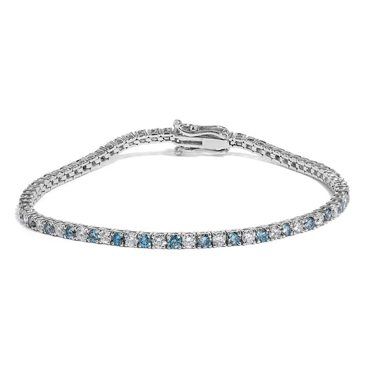Bracelet tennis en or blanc 14 carats avec diamants de synthèse blancs et bleus alternés de 4,0 carats - 7 pouces