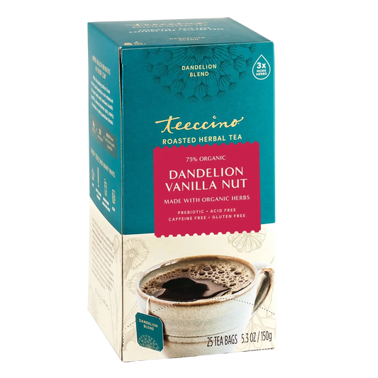 Té de hierbas tostado de diente de león, vainilla y nuez