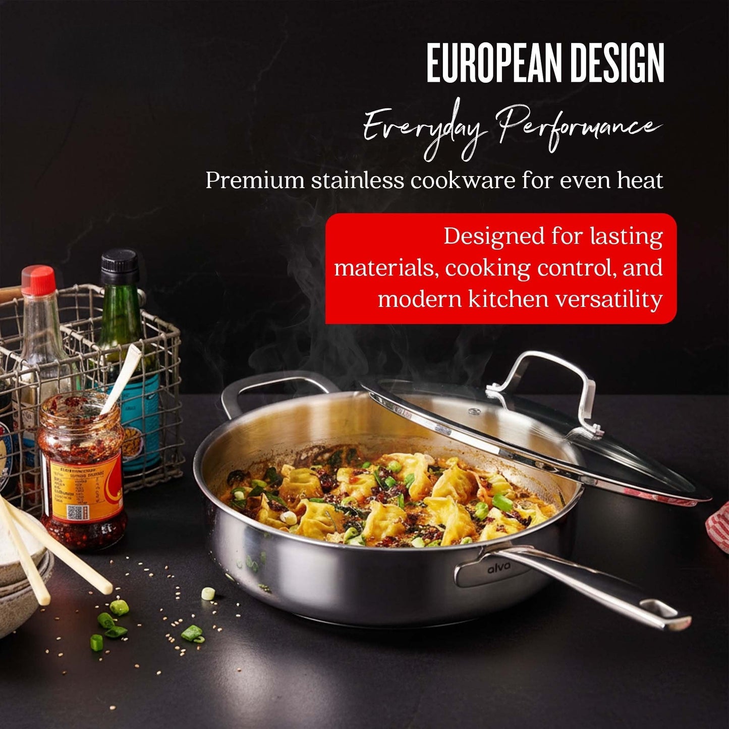 5-Ply Stainless Steel Sauté Pan with Lid, 4-Qt