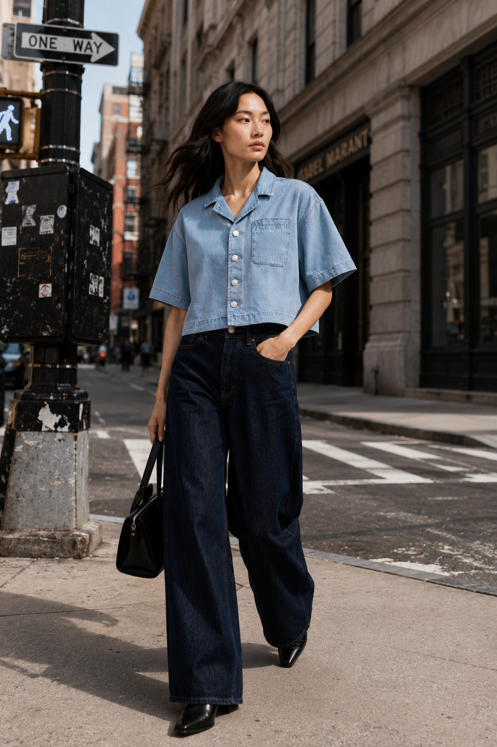 Vintage Wash Boxy Cropped Lyocell Shirt for Women
