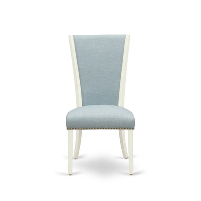 EAST WEST FURNITURE - BOVE5-WHI-15 - 5 Pc Modern Dining Table Set - 4 Baby Blue Linen Fabric Mid Century Dining Chairs with High Back and 1 Modern Dining Table - linen white Finish
