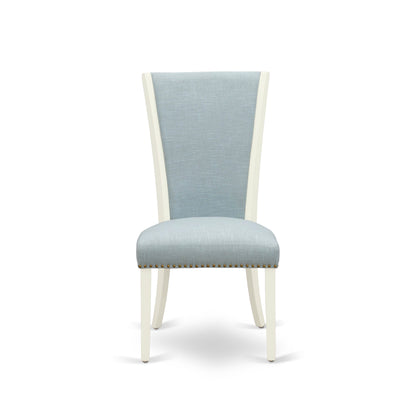 EAST WEST FURNITURE - AVVE5-LWH-15 - 5 Pc Dining Room Table Set - 4 Baby Blue Linen Fabric Dining Padded Chairs with High Back and 1 Removable leaf Oval Dining Table - linen white Finish