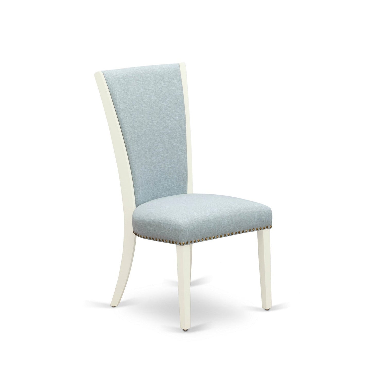 EAST WEST FURNITURE - BOVE5-WHI-15 - 5 Pc Modern Dining Table Set - 4 Baby Blue Linen Fabric Mid Century Dining Chairs with High Back and 1 Modern Dining Table - linen white Finish