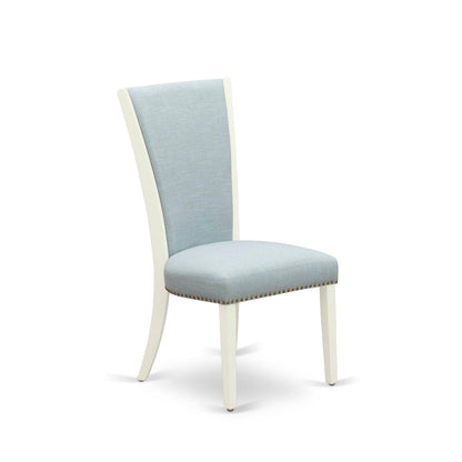 EAST WEST FURNITURE - CAVE5-LWH-15 - 5 Piece Dining Table Set - 4 Baby Blue Linen Fabric Dining Chairs with High Back and 1 Wooden Dining Table - linen white Finish