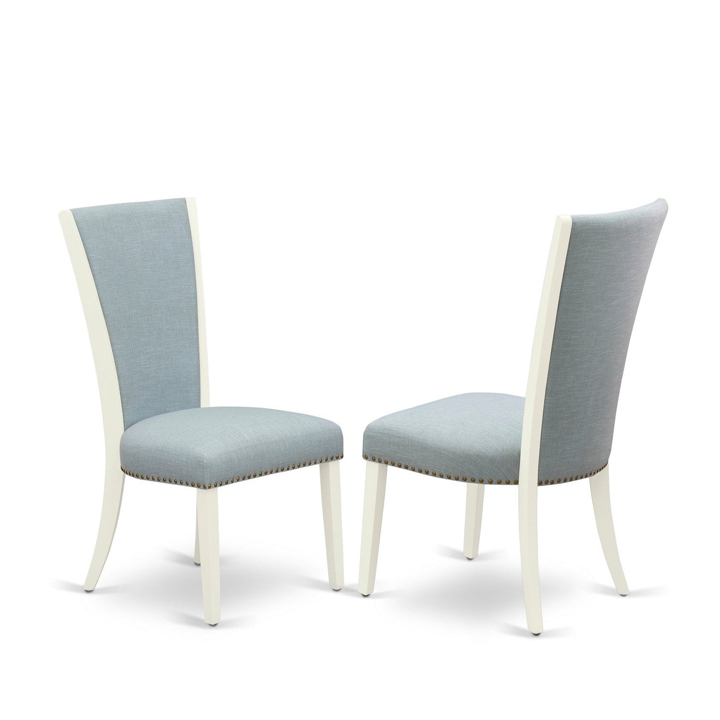 EAST WEST FURNITURE - CAVE7-LWH-15 - 7 Piece Dining Room Set - 6 Baby Blue Linen Fabric Dining Padded Chairs with High Back and 1 Kitchen Dining Table - linen white Finish