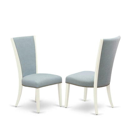 EAST WEST FURNITURE - CAVE7-LWH-15 - 7 Piece Dining Room Set - 6 Baby Blue Linen Fabric Dining Padded Chairs with High Back and 1 Kitchen Dining Table - linen white Finish